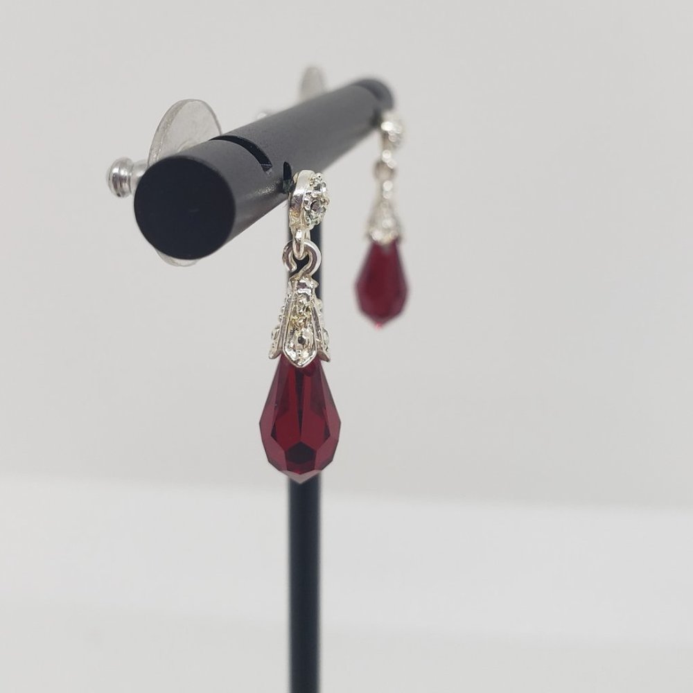 Simulated Ruby Or Garnet Dangle Drop Earrings - image 4
